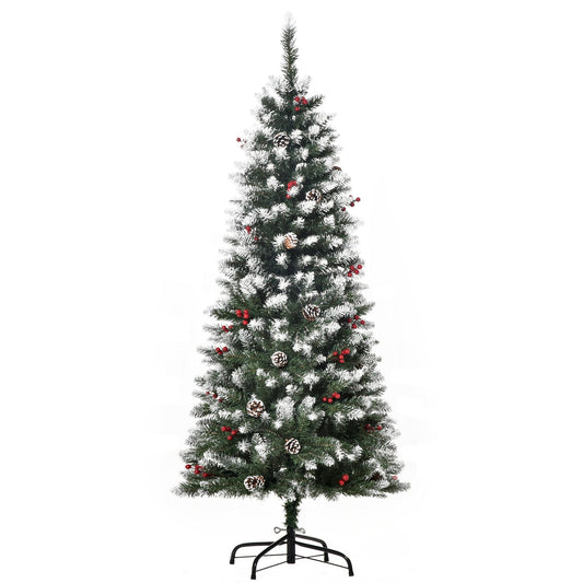 Homcom 5 Foot Artificial Christmas Tree Xmas Pencil Tree with Red Berries and Pinecones Holiday Home Indoor Decoration with Foldable Feet Primary Image