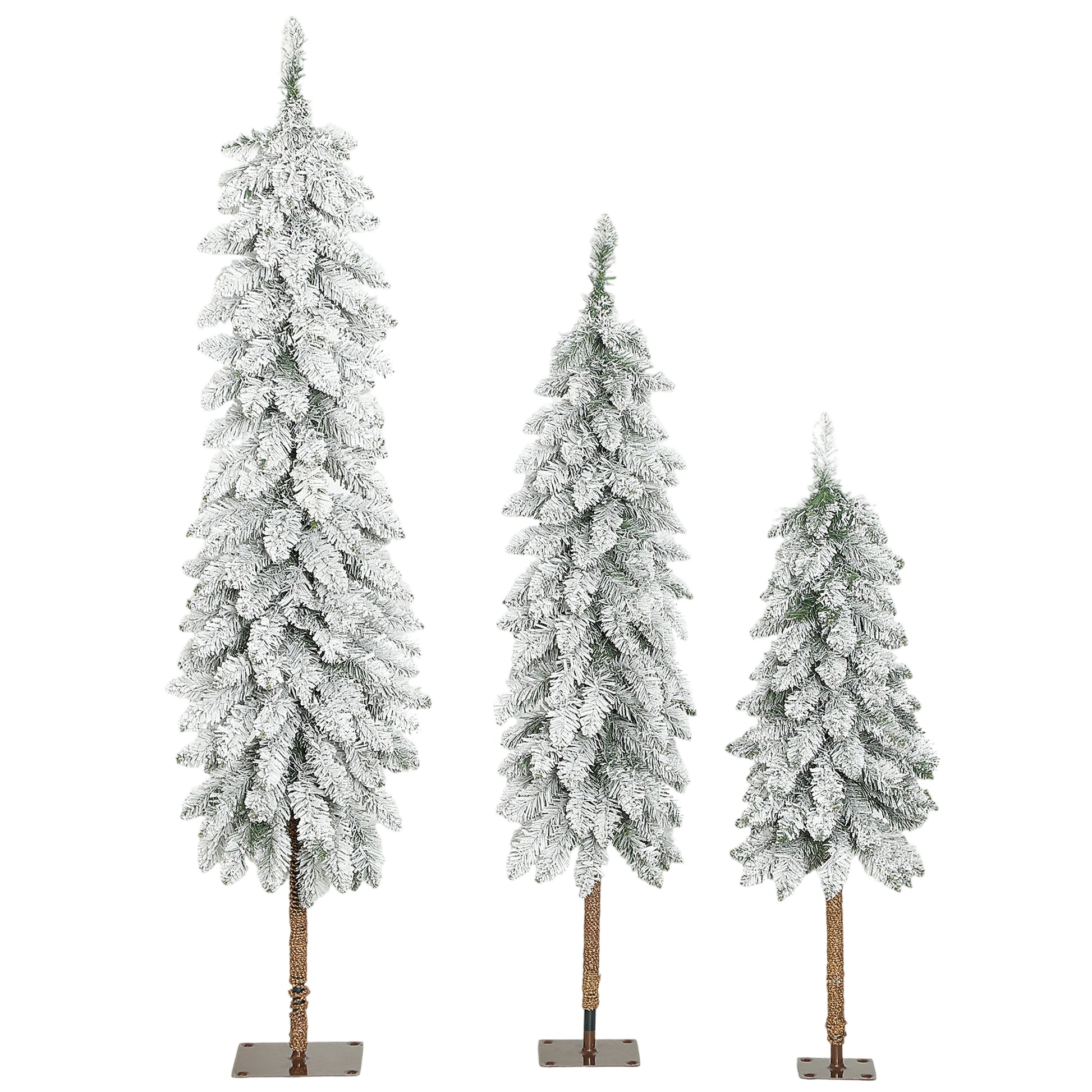 3x Slim Pencil Christmas Tree Artificial - White Frosted Green   Tips Primary Image