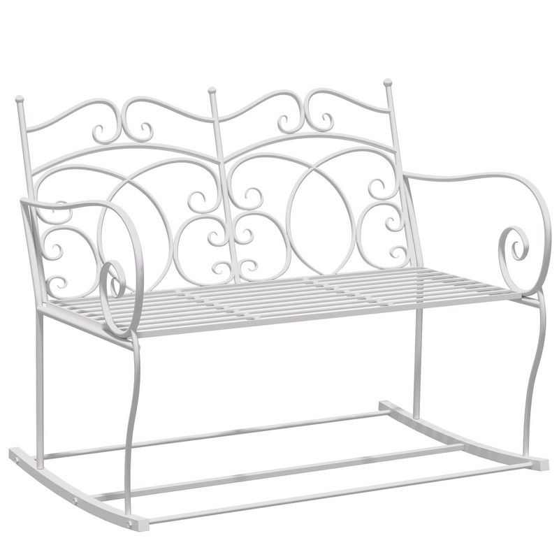 Outsunny Outsunny Patio 2 Seater Rocking Bench Steel Garden Outdoor Garden Loveseat Chair With Decorative Backrest White