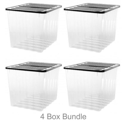 Strata 4 x Plastic Storage Boxes 110 Litres Extra Large - Clear & Black Supa Nova by Strata