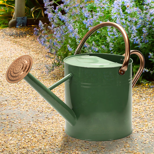 Large Watering Can Galvanised Steel 7.5L By Yeoman - Olive Green
