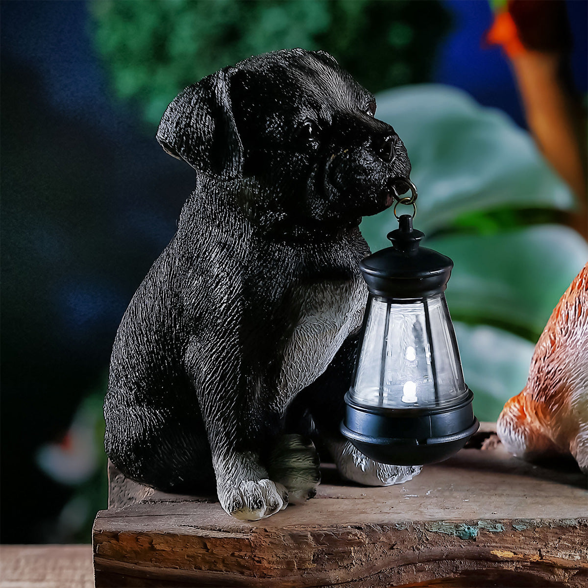 Solar Dog Garden Lantern Decoration Black Labrador Puppy - 15cm By Bright Garden