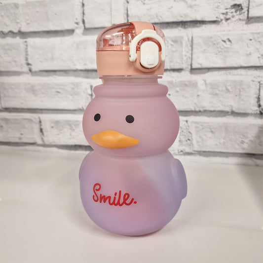 Cute Duck Water Bottle Pink 19cm With Straw - 760ml