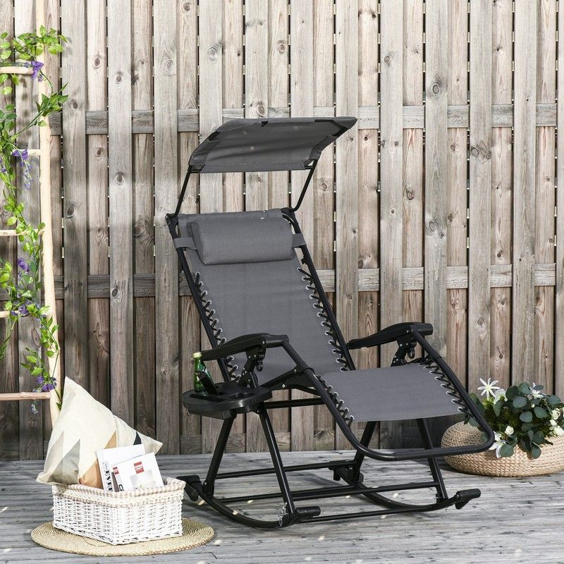 Folding Recliner Chair Outdoor Lounge Rocker Zero Gravity Seat w Adjustable