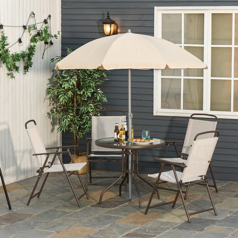 Garden Patio Folding Chairs Plus Table Parasol Furniture Bistro Set 6 Pieces