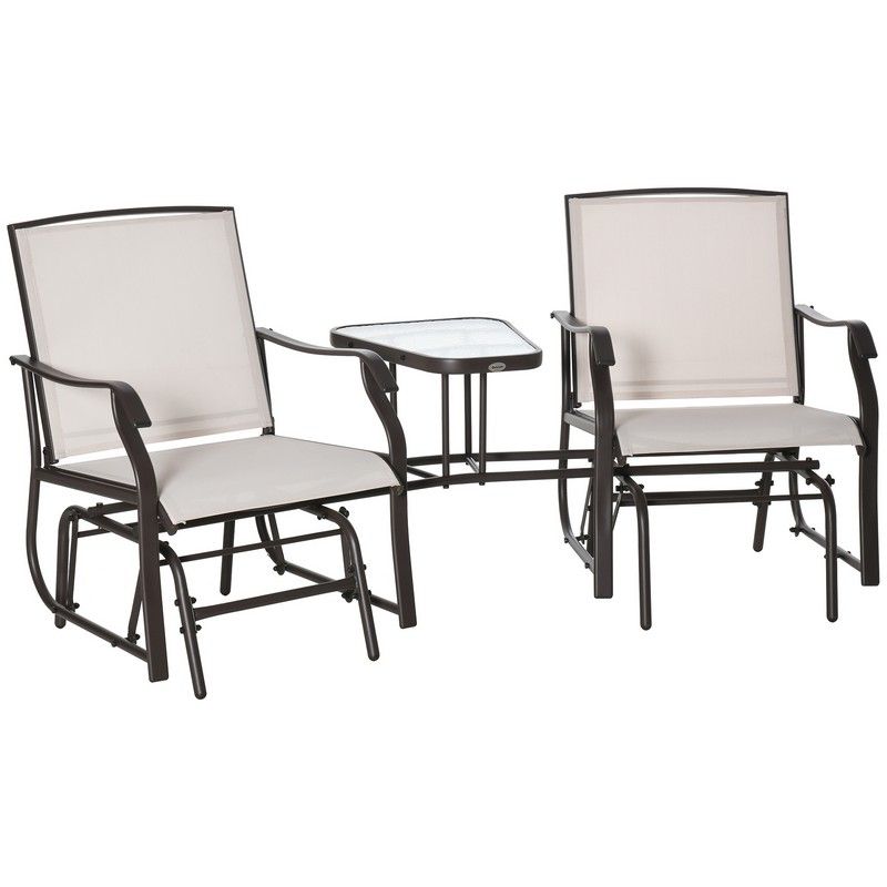 Garden Double Glider Rocking Chairs Metal Gliding Love Seat Middle Table Conversation Set Patio Backyard Relax Outdoor Furniture