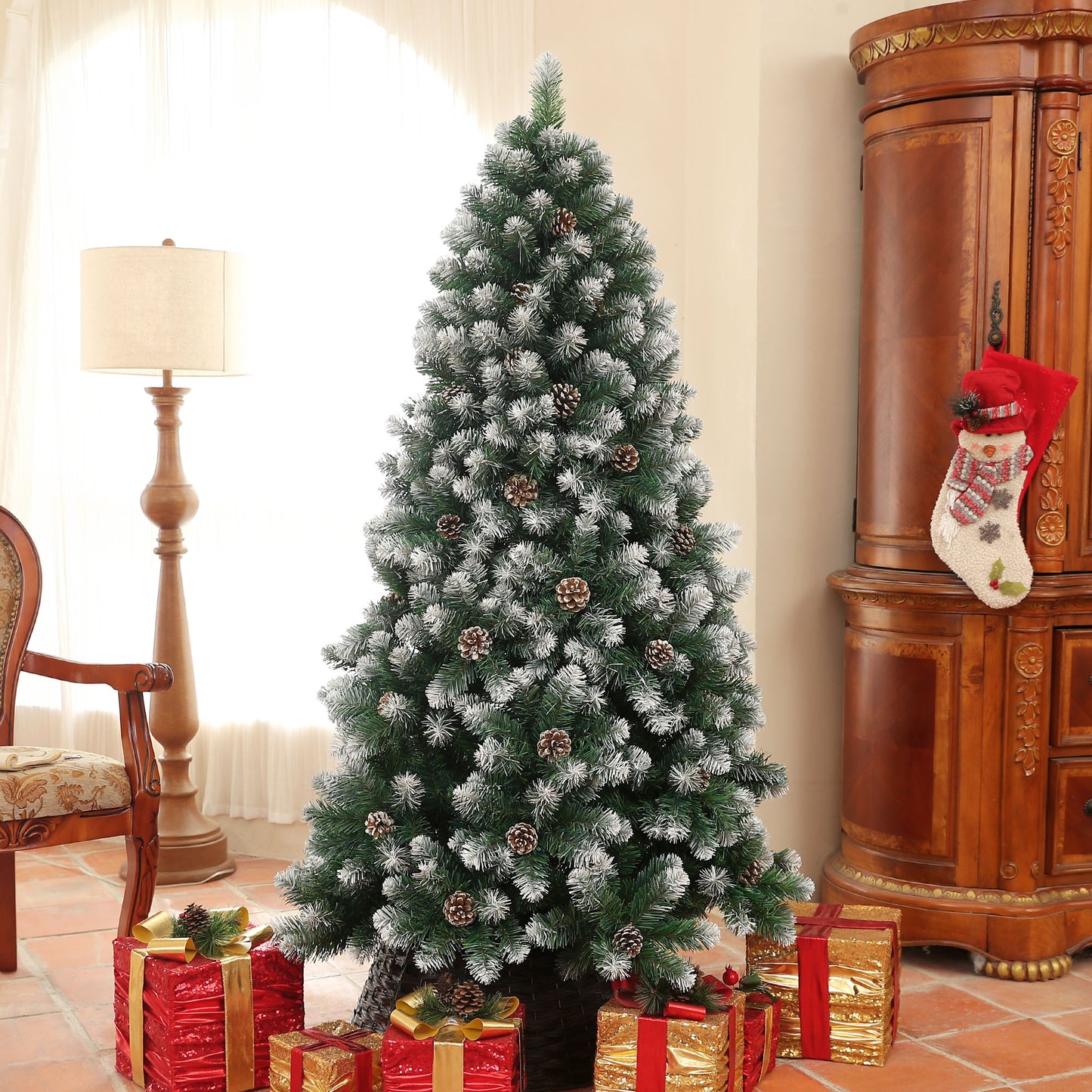 6ft Pinecone Christmas Tree Artificial - White Frosted Green  774 Tips