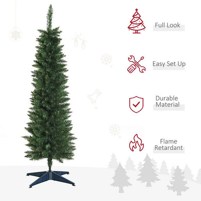 5 Foot Artificial Pine Pencil Slim Tall Christmas Tree with 294 Branch Tips Xmas Holiday Décor with Stand Green