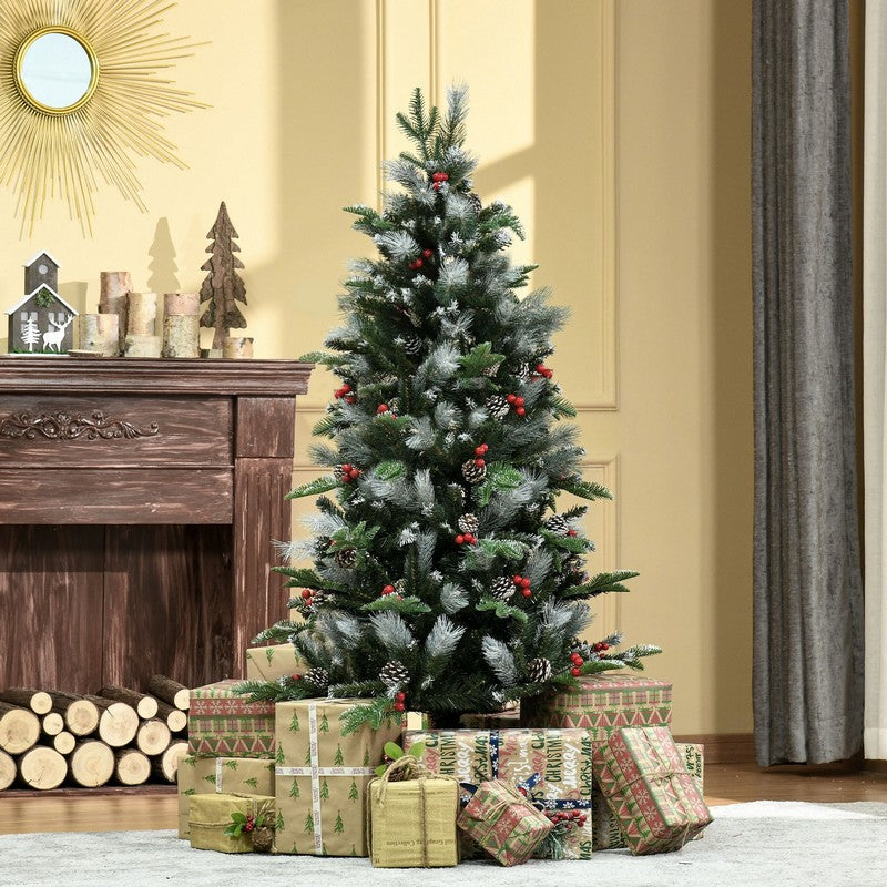 5 Foot Berries & Cones Christmas Tree Artificial - White Frosted Green 440 Tips Primary Image