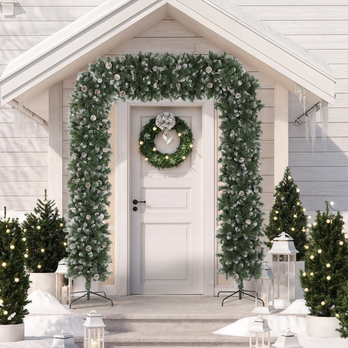 8ft Pinecone Christmas Tree Arch Artificial - White Frosted Green  1800 Tips