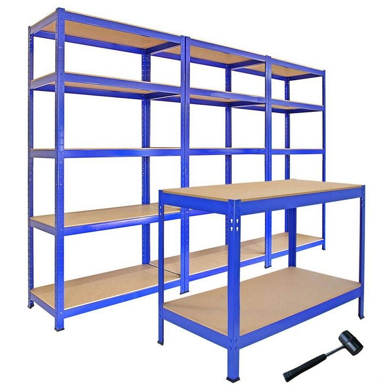 Raven Steel Shelving & 120cm Workbenchs 180cm - Blue Set Of Three T-Rax 90cm by Raven