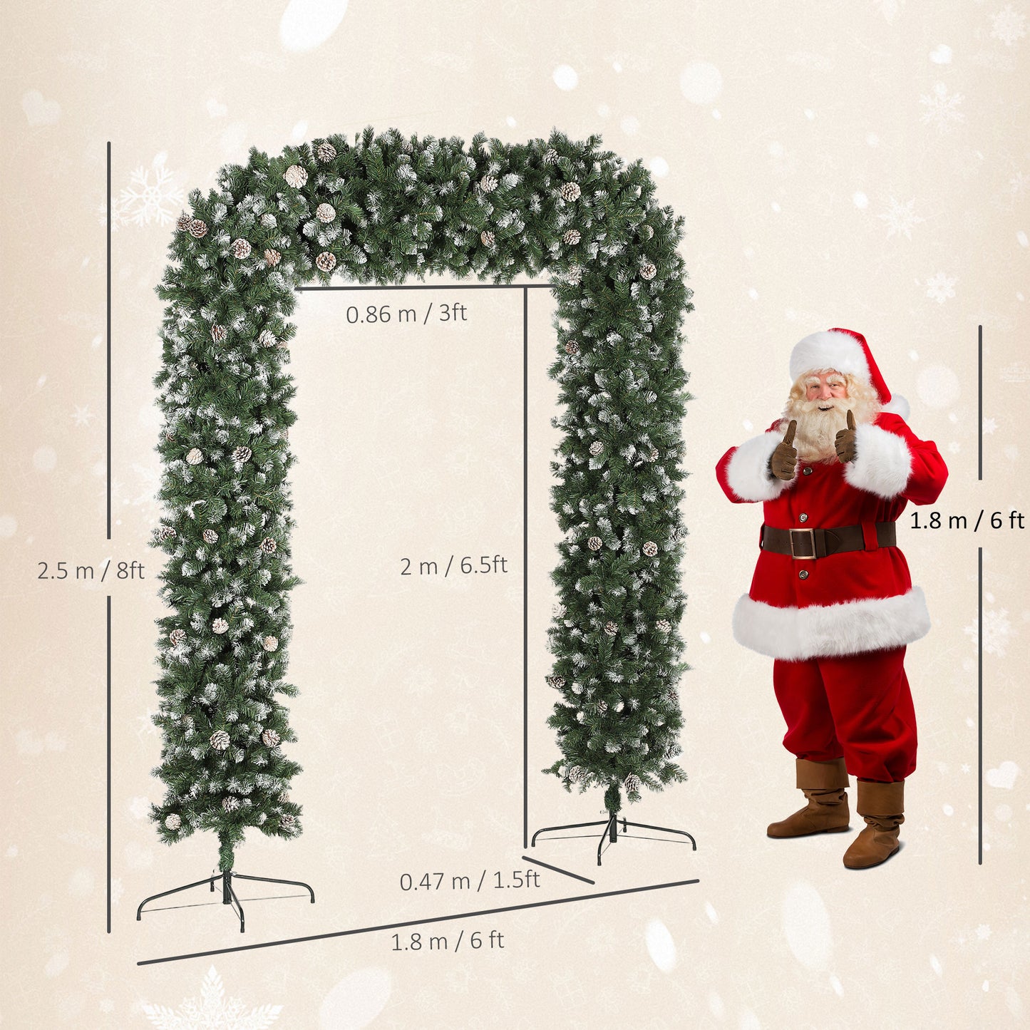8ft Pinecone Christmas Tree Arch Artificial - White Frosted Green  1800 Tips