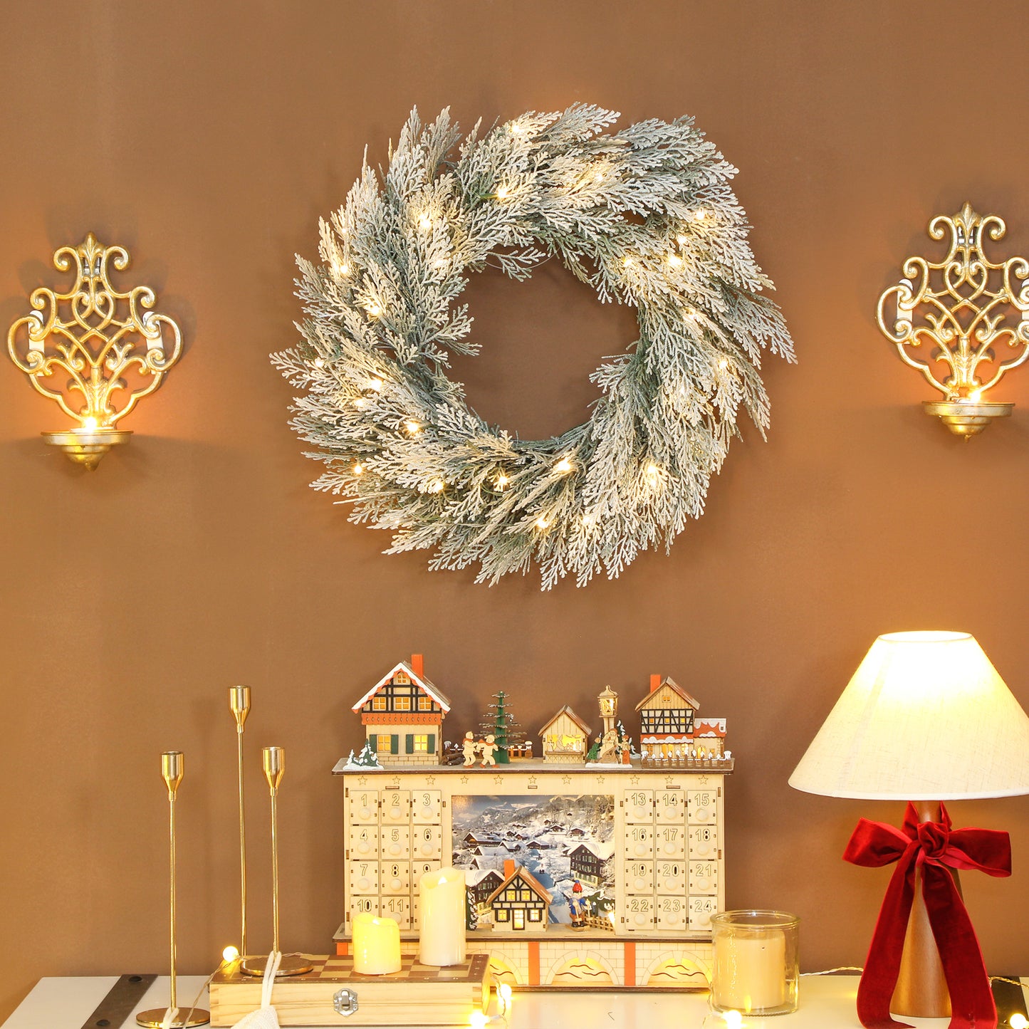 Wreath Christmas Decoration Green with Frosted Pattern - 60cm
