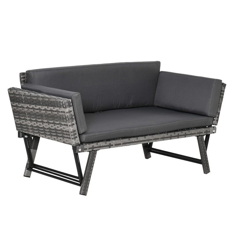 2 1 Rattan Folding Daybed Sofa Bench Garden Chaise Lounger Loveseat Cushion Outdoor Patio Mixed