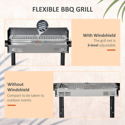 BBQ Rotisserie Grill Roaster Charcoal Spit Roasting Machine for Chicken Turkey with 3-Level Grill Grate and Foldable Side Shelves