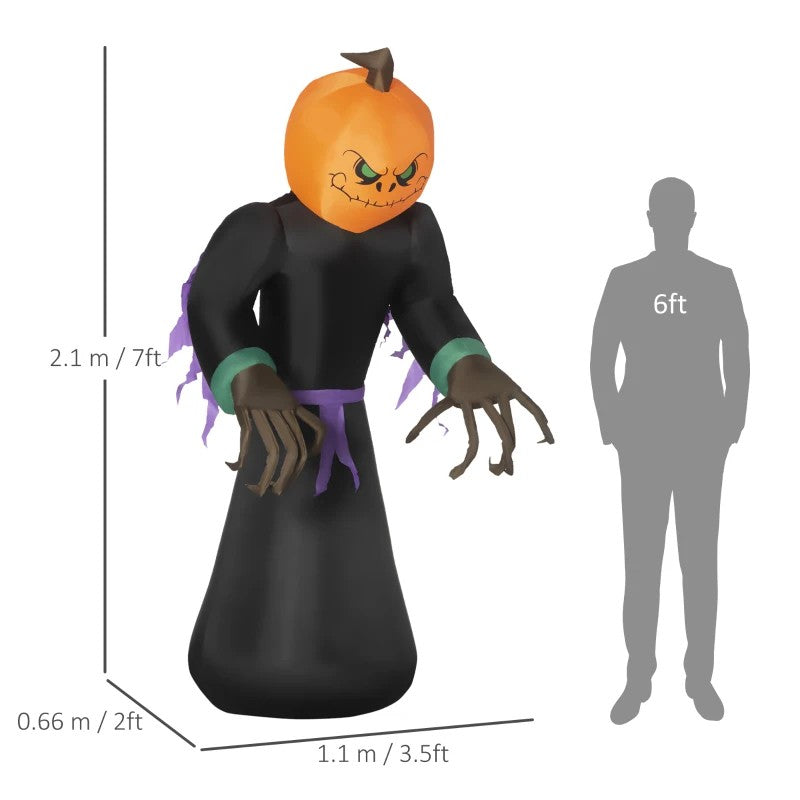2.1m Inflatable Pumpkin Ghost Head Monster Vampire 6 LED Halloween Blow Up Yard Holiday Decoration