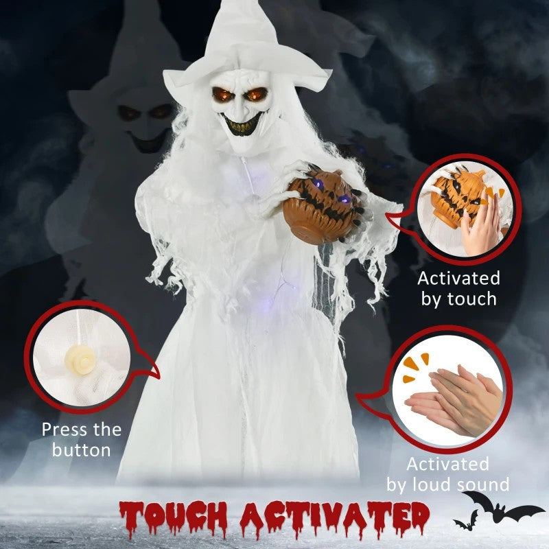 72 Inch Halloween Decorations White Witch Holding Pumpkin Head