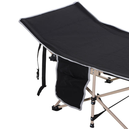 Outsunny Single Person Camping Bed Folding Cot Outdoor Patio Portable Military Sleeping Bed Travel Guest Leisure Fishing With Side Pocket And Carry Bag - Black