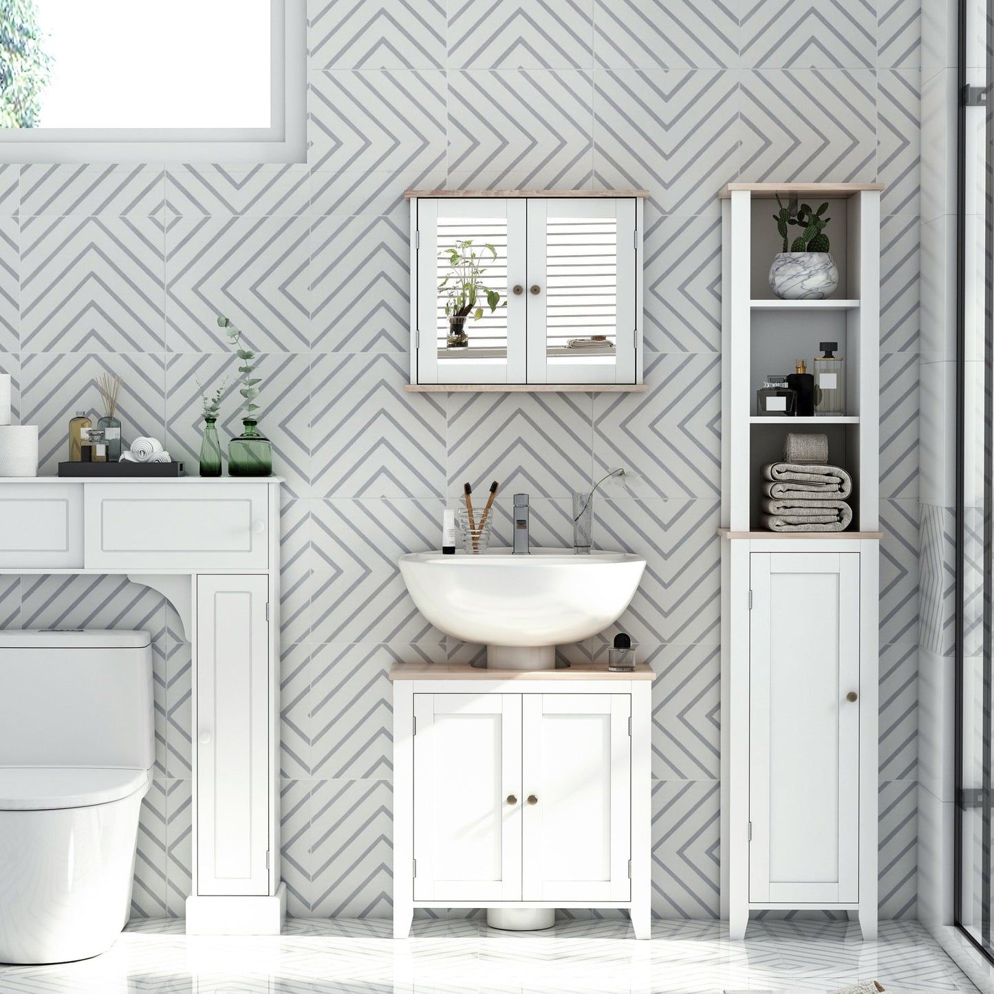 kleankin Bathroom Pedestal Under Sink Cabinet Storage Standing Unit w/ 2 Door Space Saver