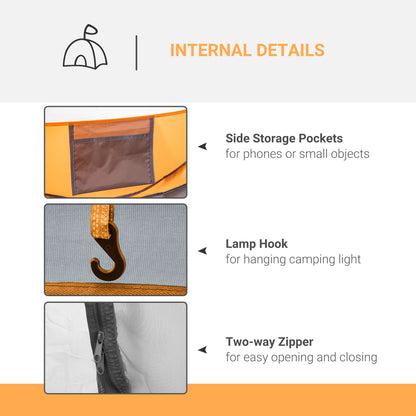 Outsunny 4-5 Person Pop-up Camping Tent Waterproof Family Tent w/ 2 Mesh Windows & PVC Windows Portable Carry Bag for Outdoor Trip Orange