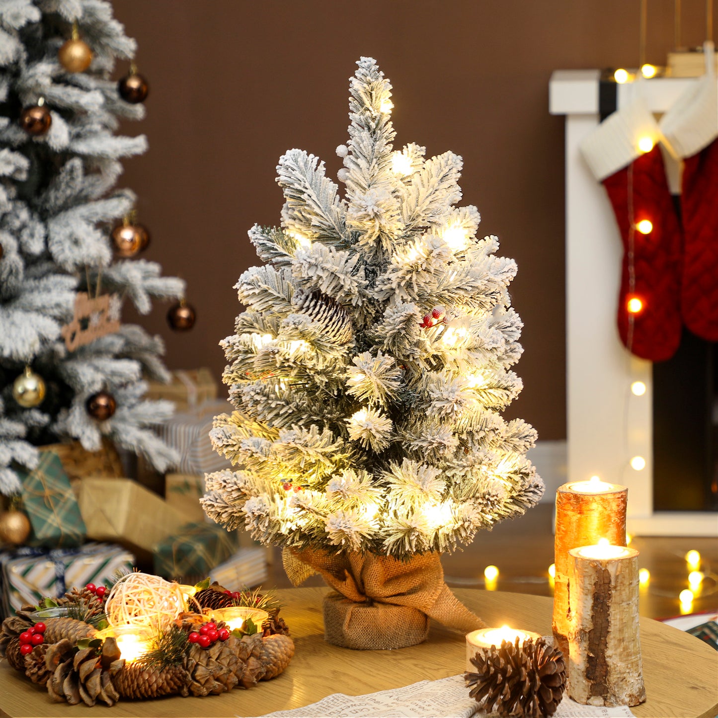 2ft Prelit Christmas Tree Artificial - White Frosted Green Ornament Warm White 72 Tips