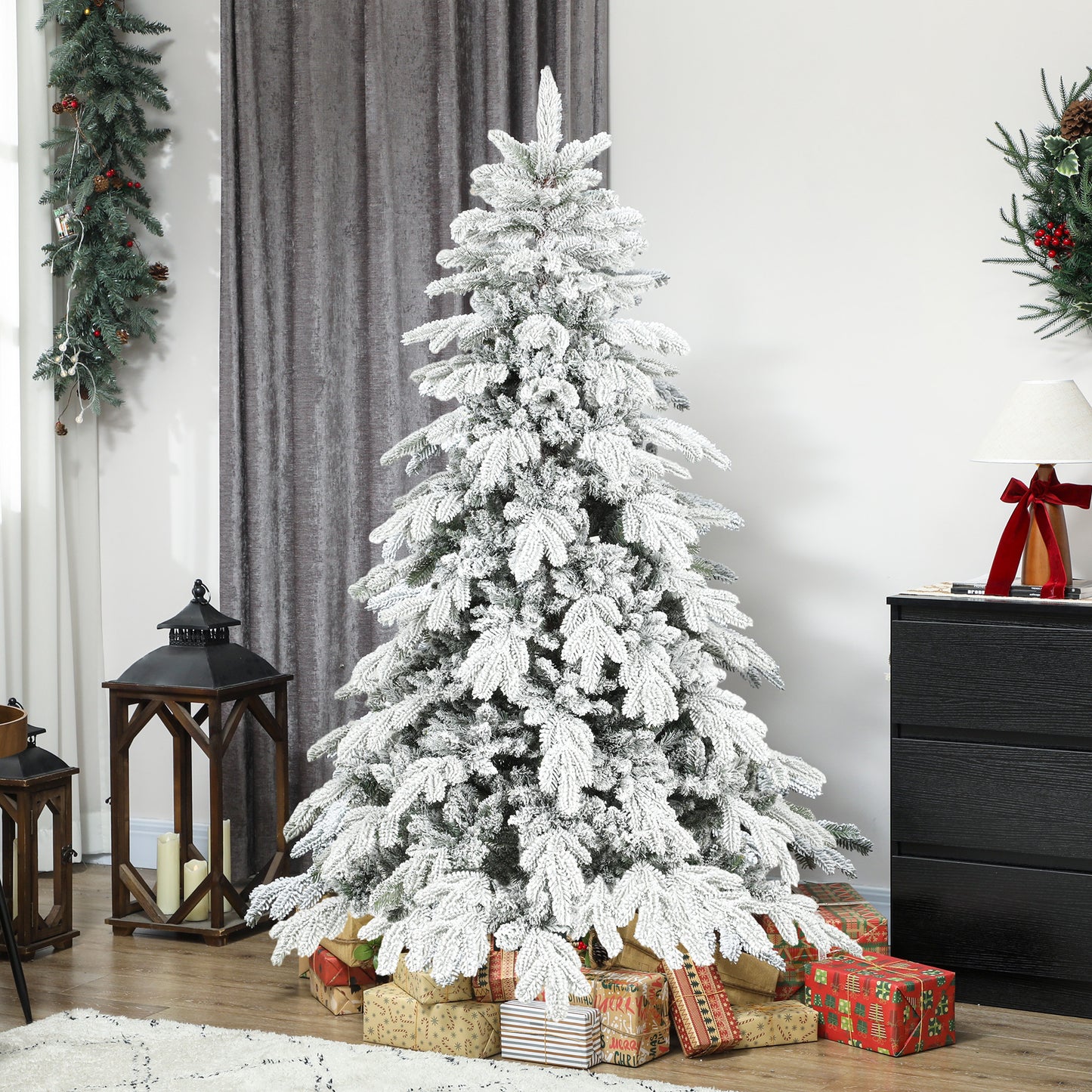 6ft Christmas Tree Artificial - White Frosted Green  1338 Tips