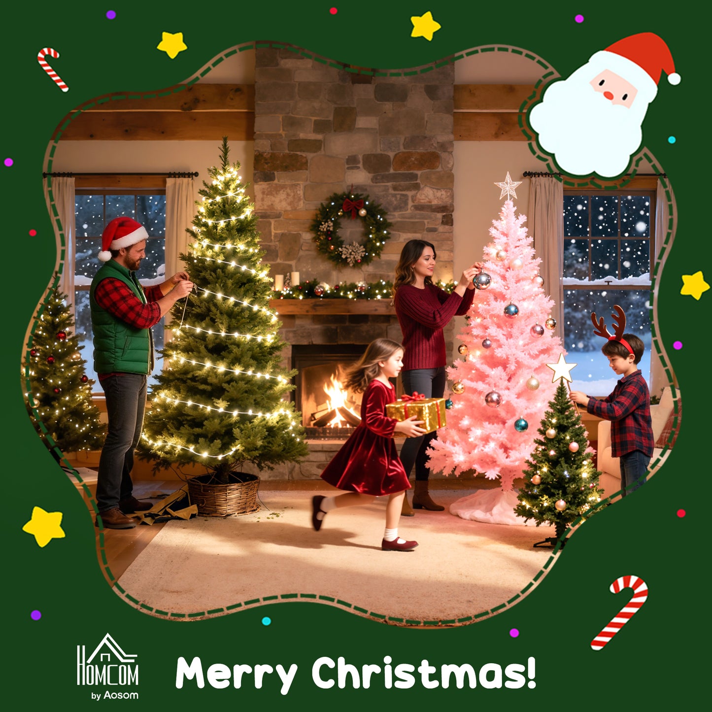6ft Carolina Pine Christmas Tree Artificial - with LED Lights Multicoloured 2123 Tips