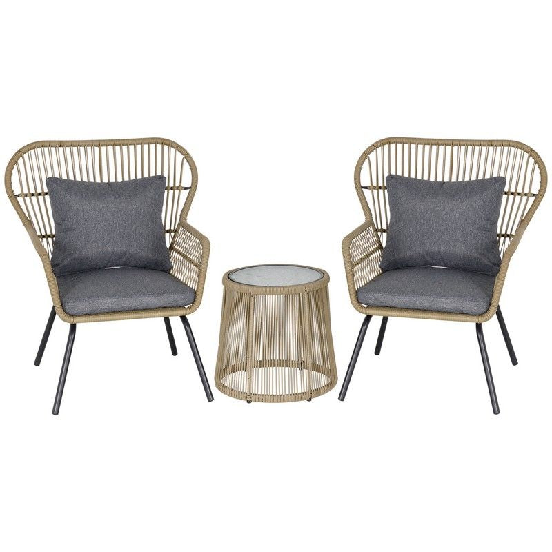 3 PCS Rattan Outdoor Dining Set 2 Chairs Coffee Table Bistro Garden w Cushions