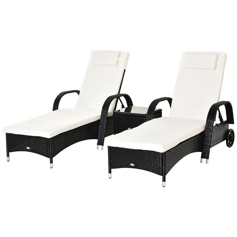2 Seater Rattan Sun Lounger Set Side Table