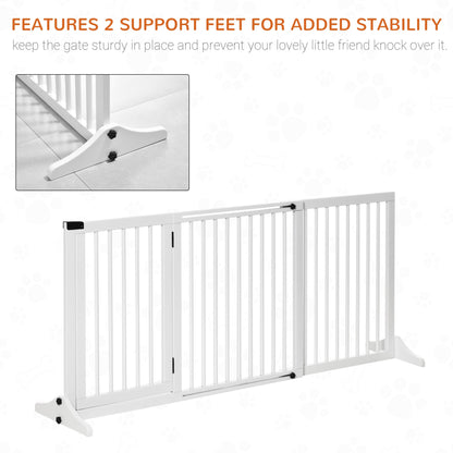 PawHut Freestanding Length Adjustable Wooden Pet Gate with Lockable Door 3 Panels White