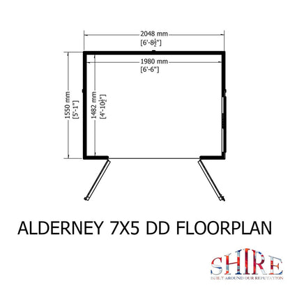 Shire Alderney 6' x 7' 2" Apex Shed - Premium Dip Treated Tongue & Groove