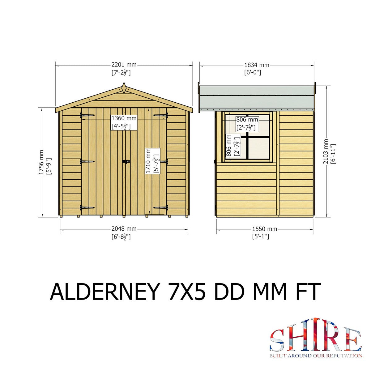 Shire Alderney 6' x 7' 2" Apex Shed - Premium Dip Treated Tongue & Groove
