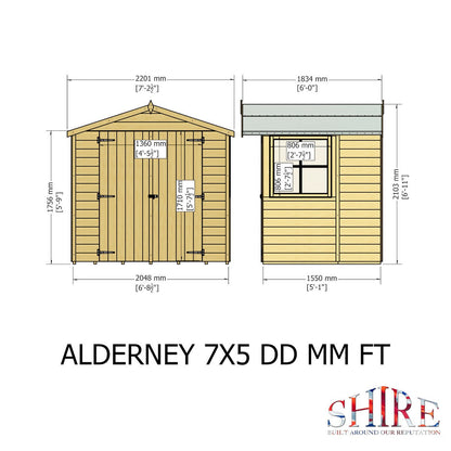 Shire Alderney 6' x 7' 2" Apex Shed - Premium Dip Treated Tongue & Groove