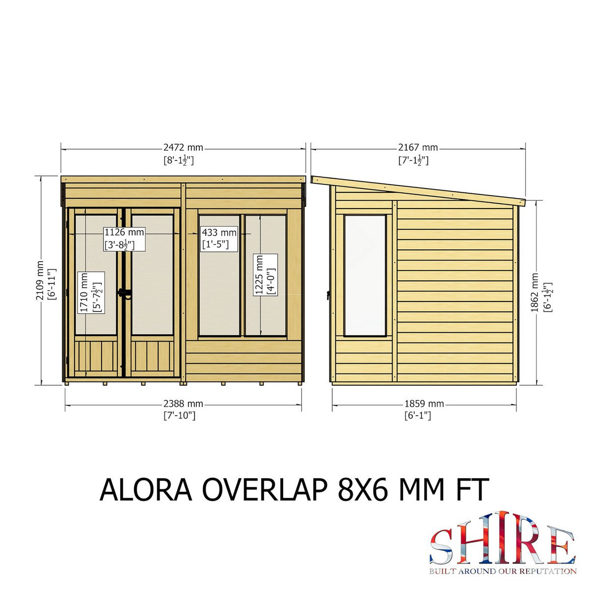 Shire Alora 7' 1" x 8' 1" Pent Summerhouse - Premium Dip Treated Overlap
