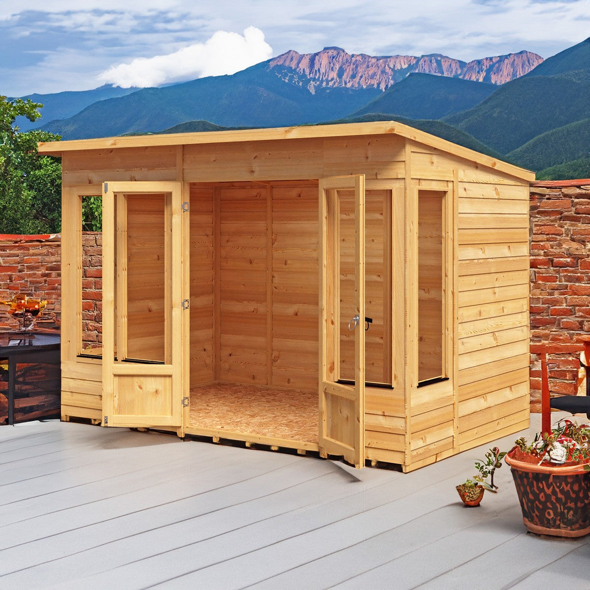 Shire Alora 7' 1" x 10' Pent Summerhouse - Premium Dip Treated Overlap