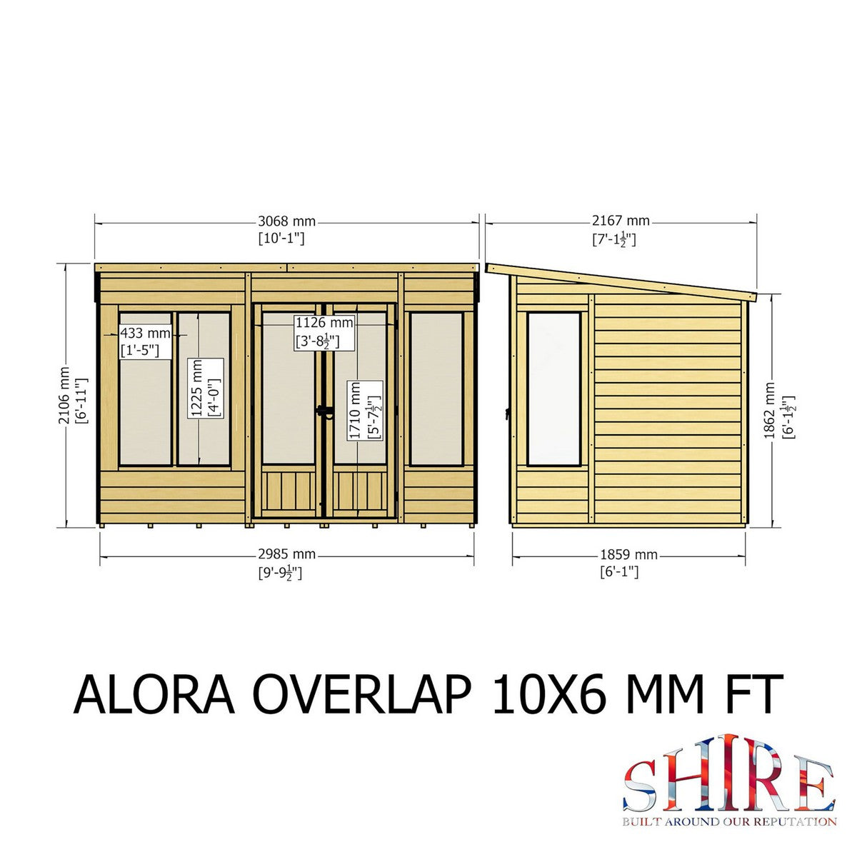 Shire Alora 7' 1" x 10' Pent Summerhouse - Premium Dip Treated Overlap
