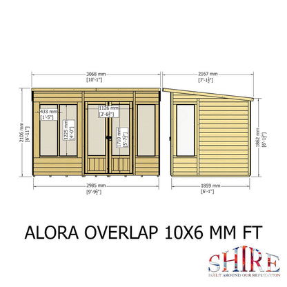 Shire Alora 7' 1" x 10' Pent Summerhouse - Premium Dip Treated Overlap