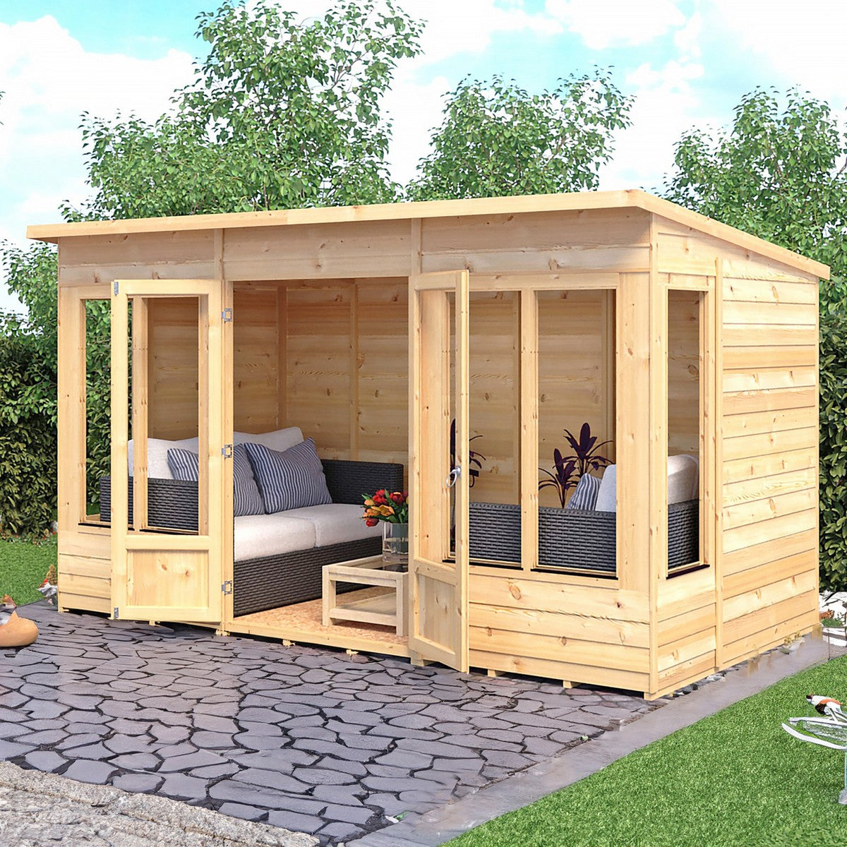 Shire Alora 7' 1" x 12' Pent Summerhouse - Premium Dip Treated Overlap