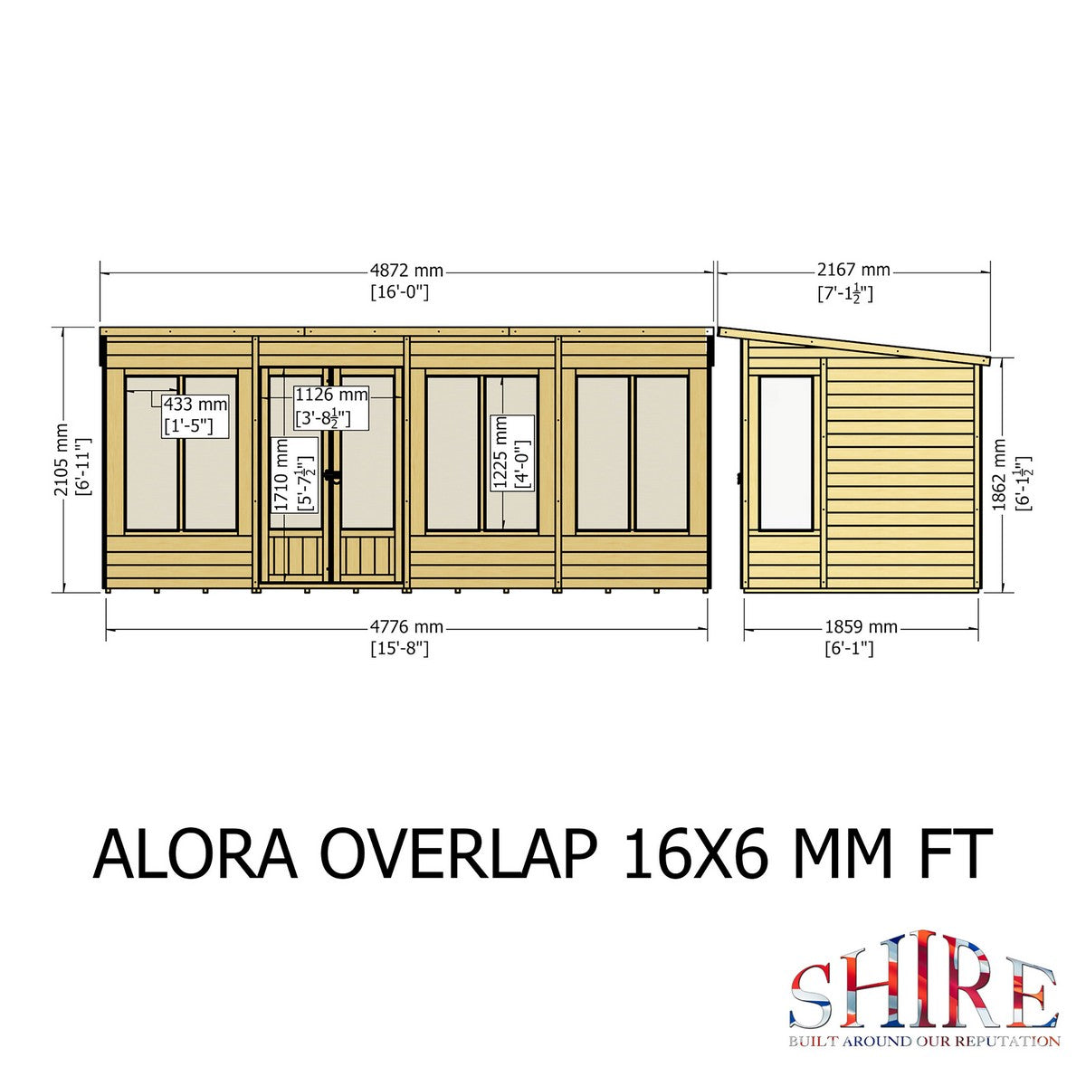 Shire Alora 7' 1" x 15' 11" Pent Summerhouse - Premium Dip Treated Overlap