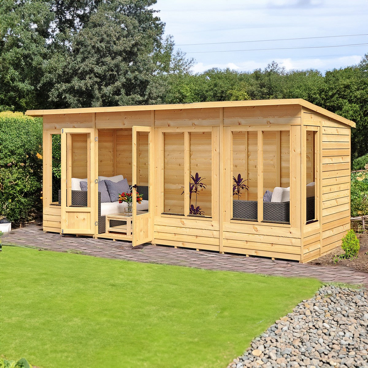Shire Alora 7' 1" x 15' 11" Pent Summerhouse - Premium Dip Treated Overlap
