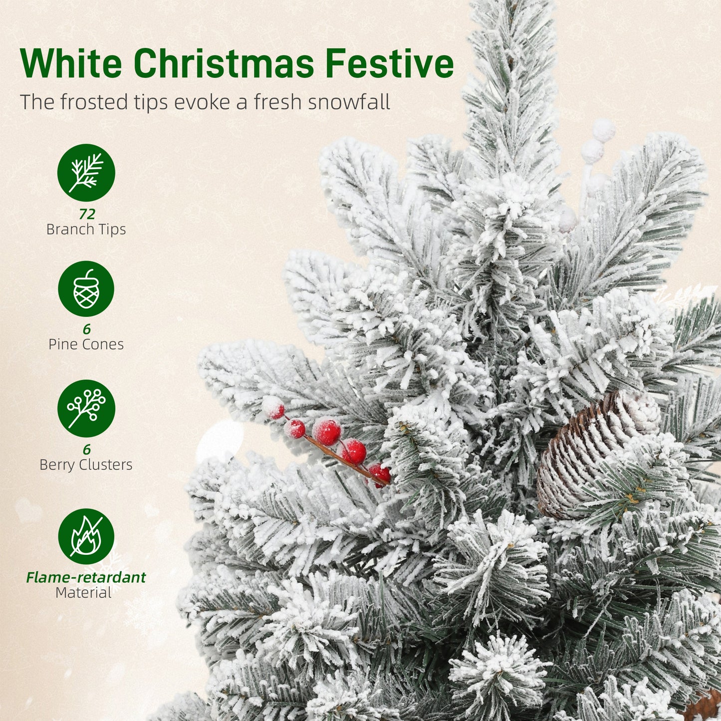 2ft Prelit Christmas Tree Artificial - White Frosted Green Ornament Warm White 72 Tips