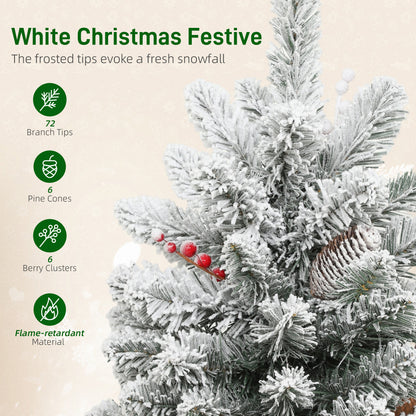 2ft Prelit Christmas Tree Artificial - White Frosted Green Ornament Warm White 72 Tips