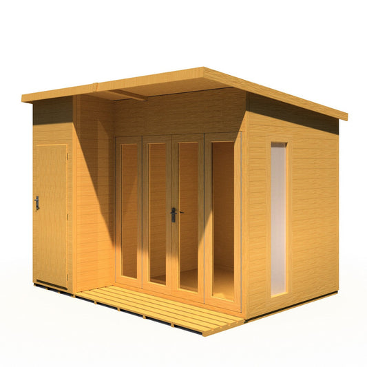 Shire Aster 8' 7" x 10' 4" Pent Summerhouse with Side Shed - Premium Dip Treated Shiplap