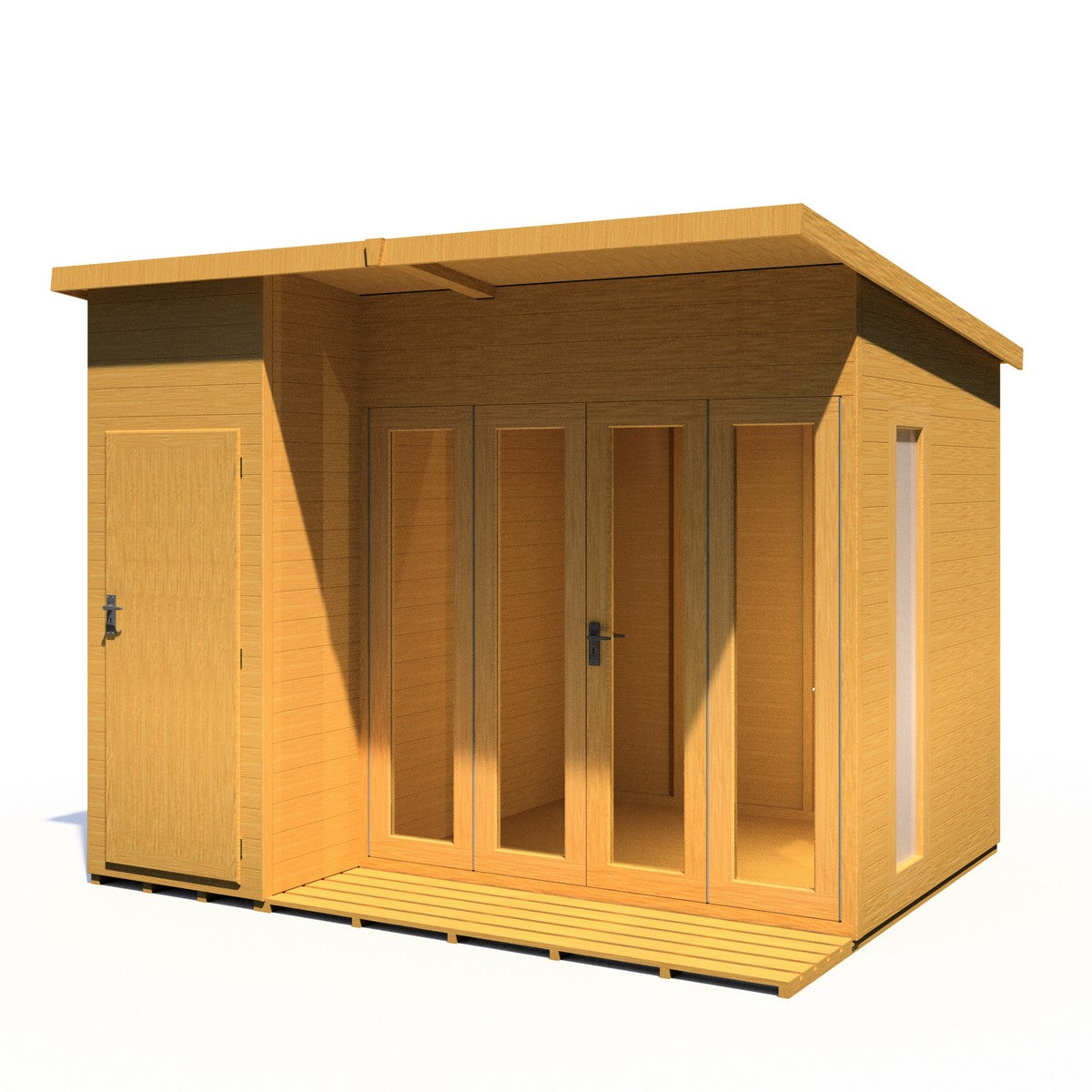 Shire Aster 8' 7" x 10' 4" Pent Summerhouse with Side Shed - Premium Dip Treated Shiplap
