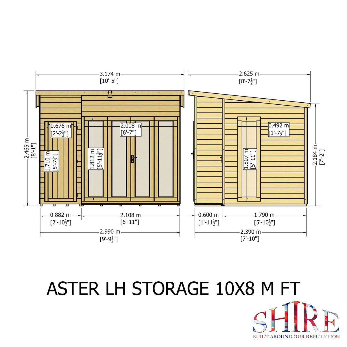 Shire Aster 8' 7" x 10' 4" Pent Summerhouse with Side Shed - Premium Dip Treated Shiplap