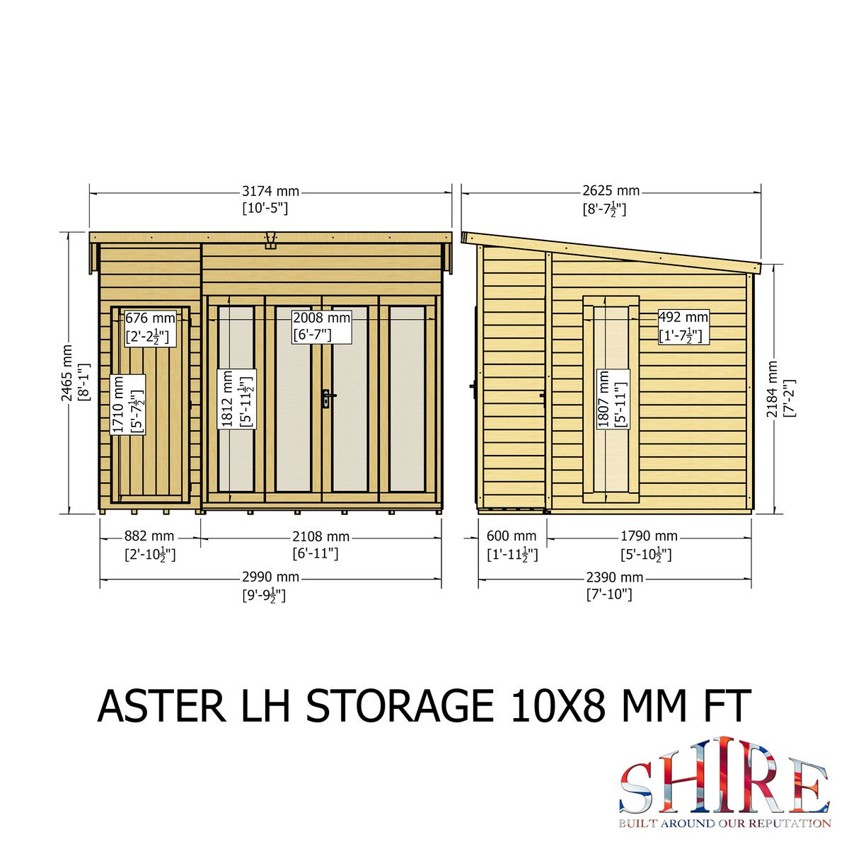 Shire Aster 8' 7" x 10' 4" Pent Summerhouse with Side Shed - Premium Dip Treated Shiplap