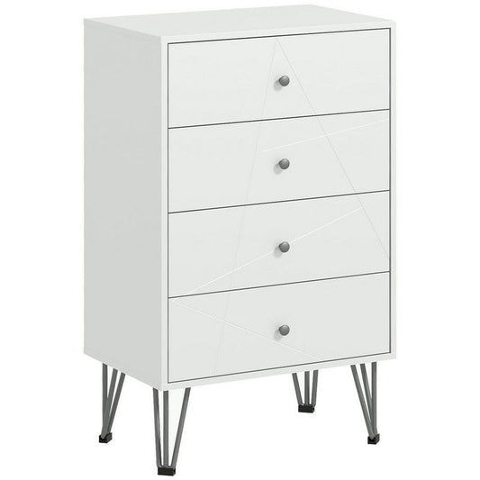 Homcom Homcom Tall Chest Of Drawers 4-Drawer Dresser For Bedroom Modern Storage Cabinets With Hairpin Legs White