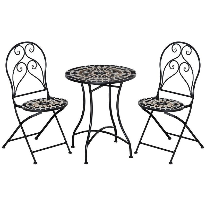 3 Piece Garden Bistro Set Coffee Table 2 Folding Chairs