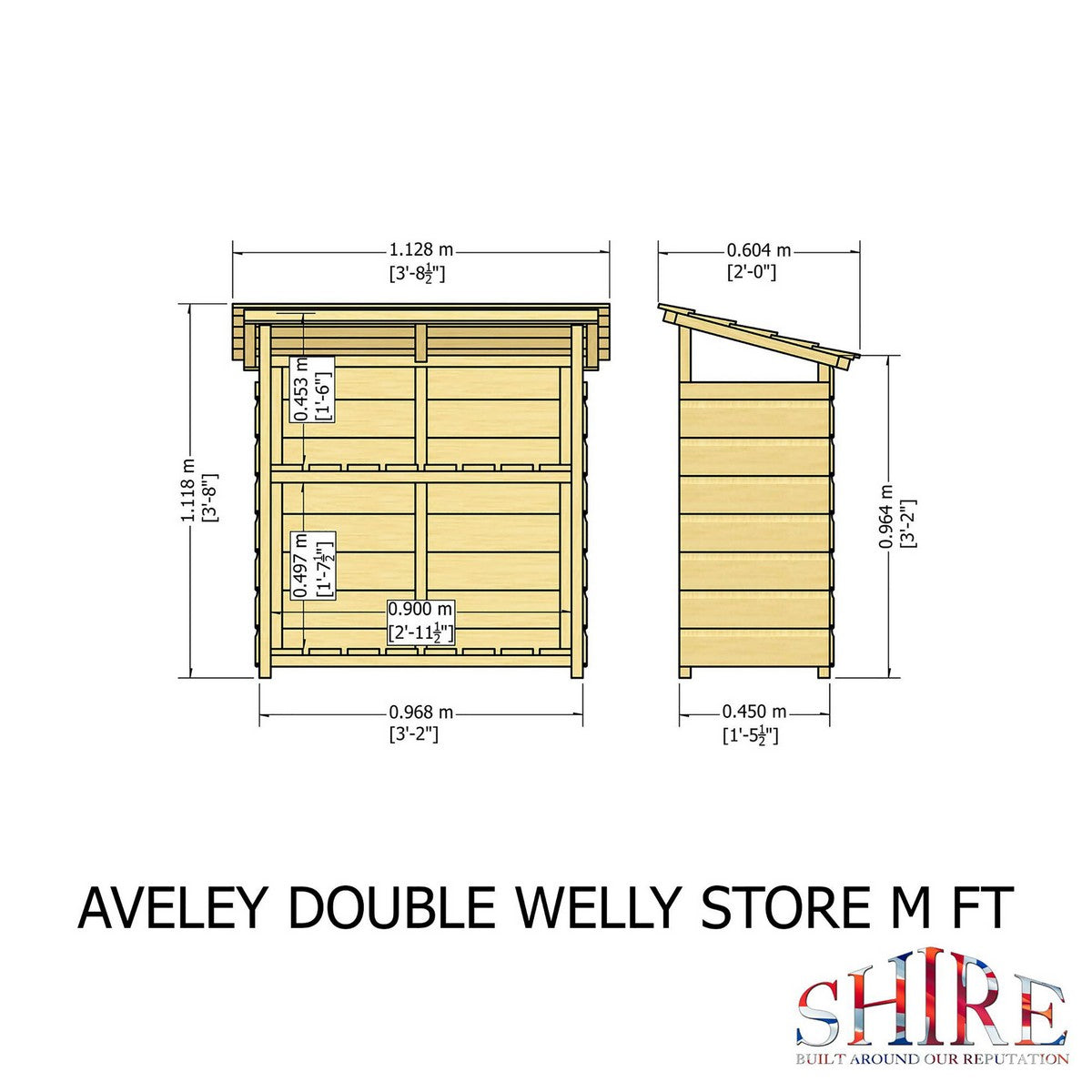 Shire Aveley 1' 11" x 3' 8" Pent Boot Store - Classic Dip Treated Shiplap
