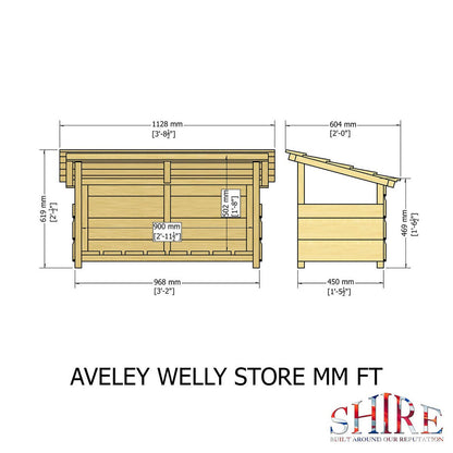 Shire Aveley 1' 11" x 3' 8" Pent Boot Store - Classic Dip Treated Shiplap